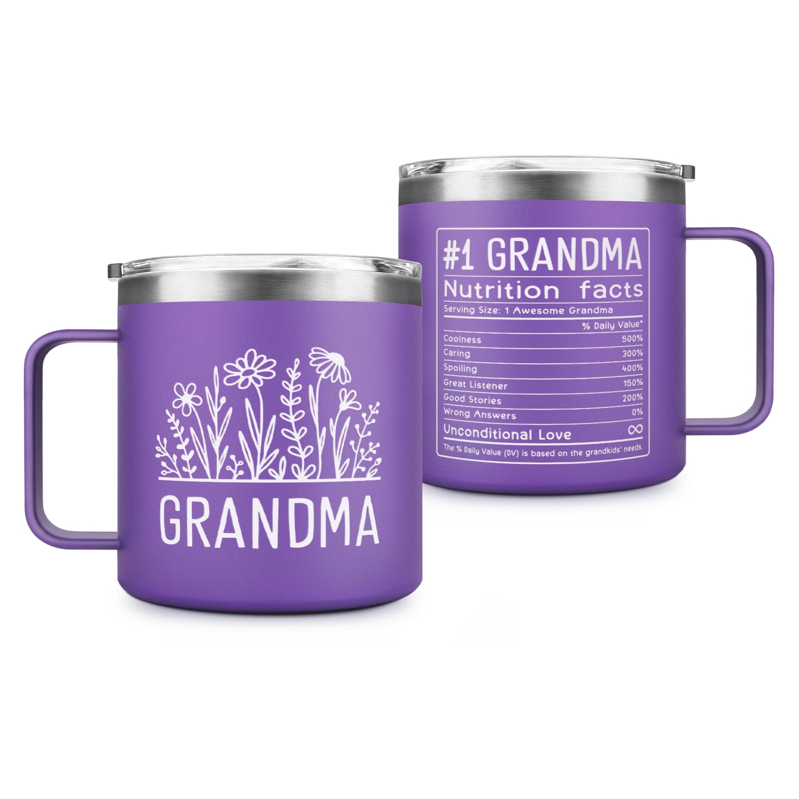 GoMelley grandma mug 14oz with nutrition facts for daily coffee rituals.
