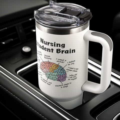 GoMelley nursing student tumbler fits most car cup holders for easy transport.