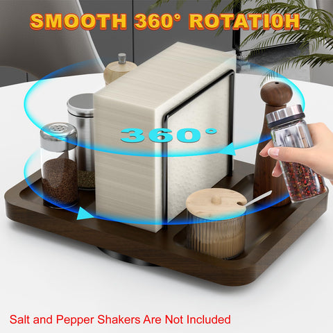 Gomyrod napkin dispenser on a metal stand keeps napkins and season jars organized.