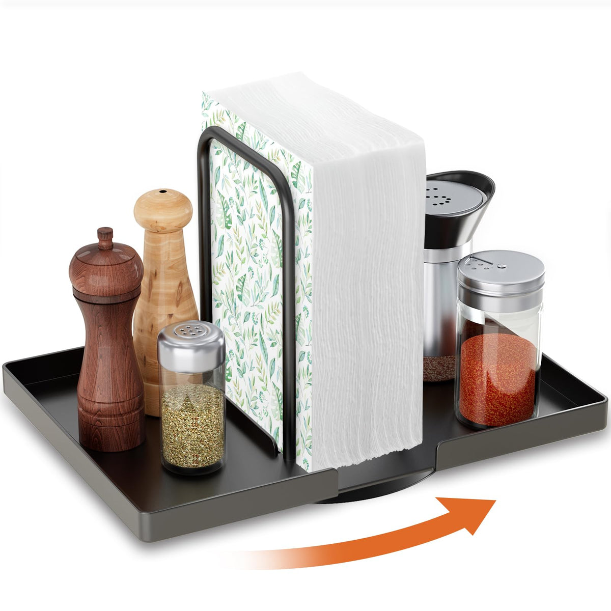 Gomyrod napkin holder with 360° rotation for easy access during meals