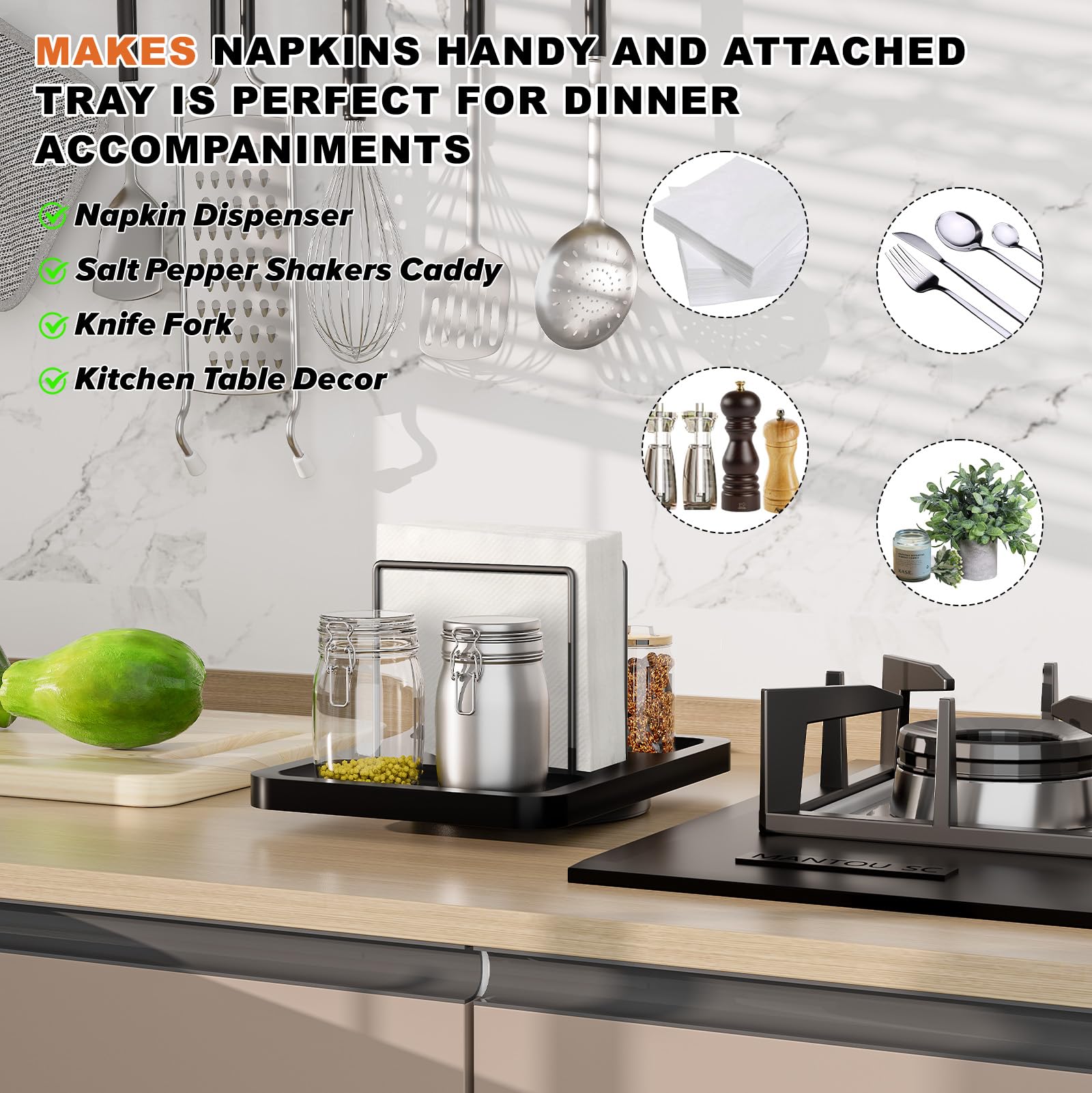 Gomyrod salt pepper shaker caddy keeps condiments neatly organized within reach.
