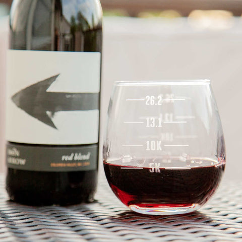 Gone For a Run stemless glass with exclusive runner design, ideal after a tough training session.