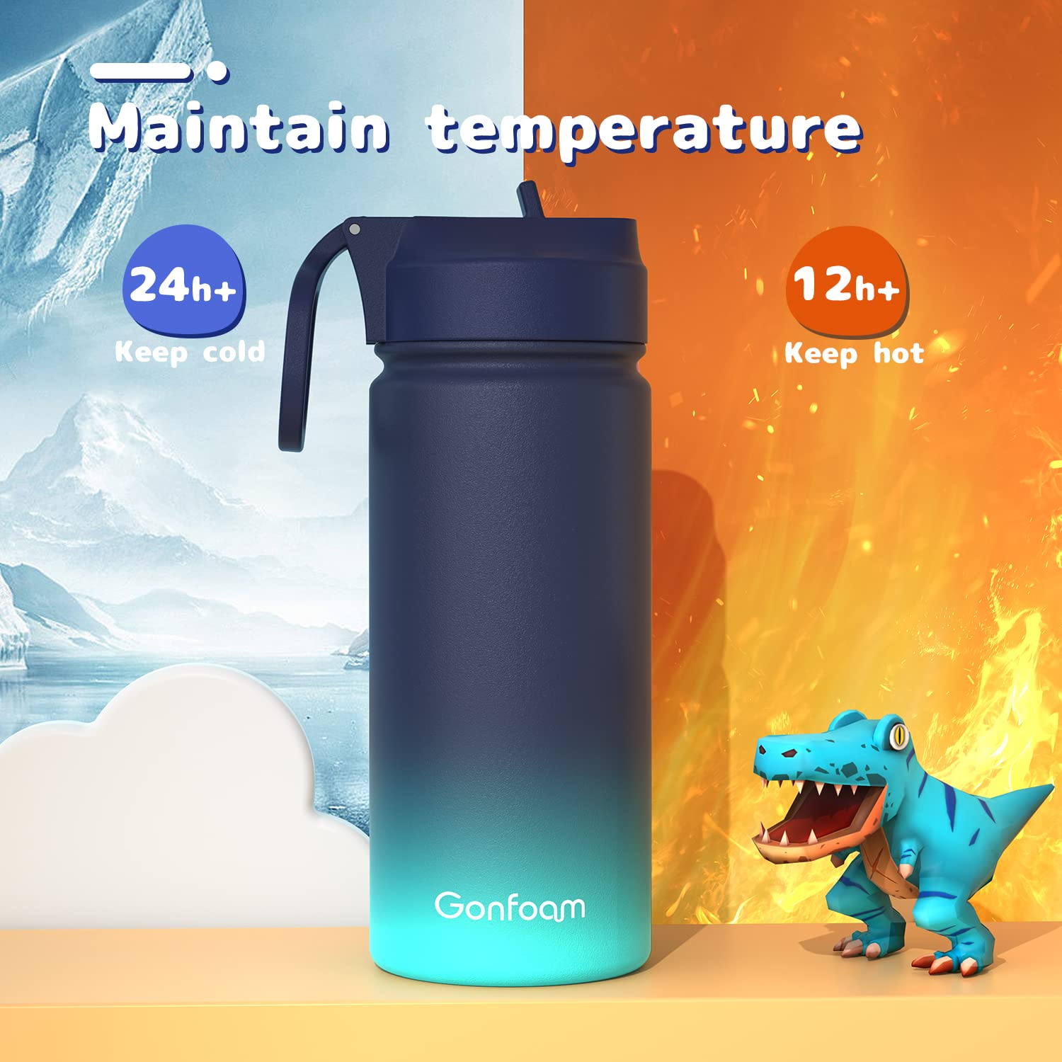 Wide opening on Gonfoam bottle simplifies cleaning and straw maintenance.