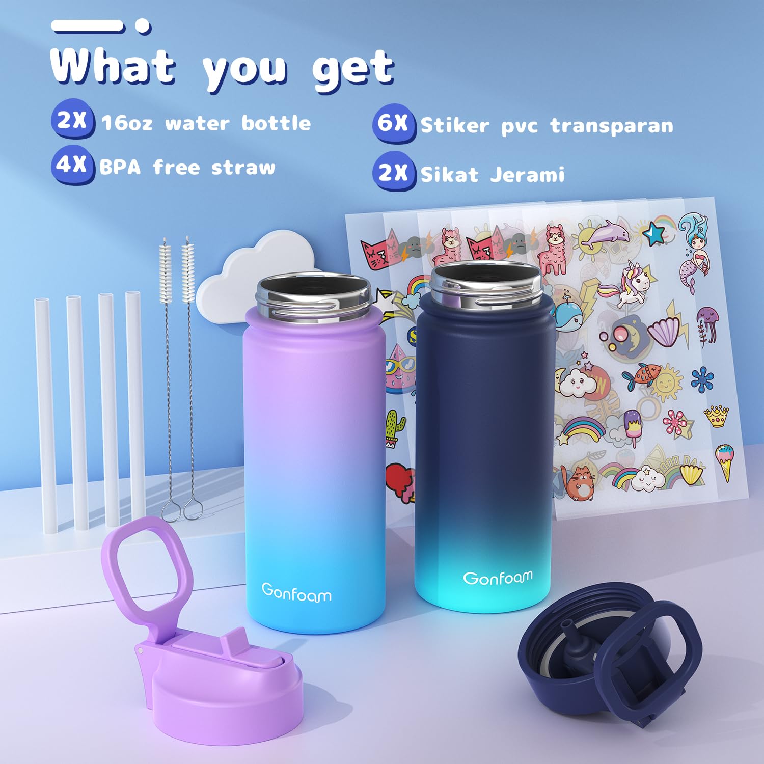 Gonfoam insulated vacuum bottle keeps drinks cold for hours