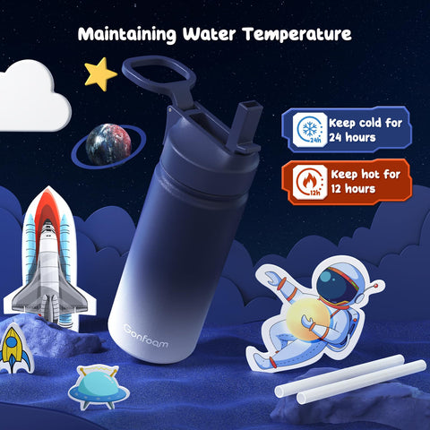 Gonfoam kids water bottle with stickers pack to customize hydration routine