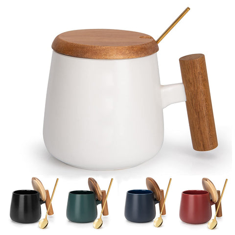 GOOD ALWAYS mug with wood handle design provides a secure, comfortable grip.