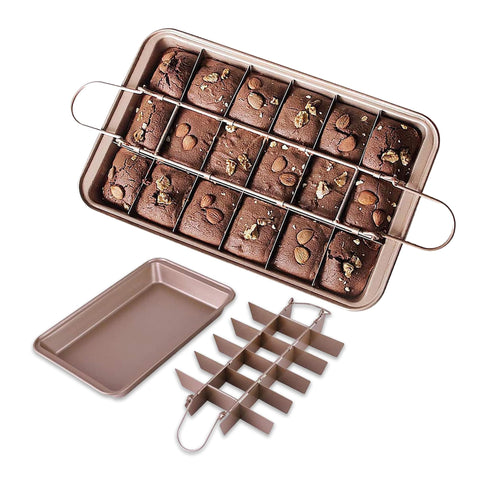 Good Dee's brownie pan ensures even heat for consistent baking.