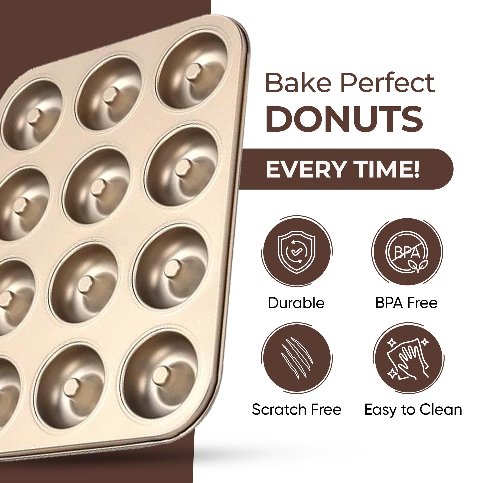 Good Dee's donut pan enables easy donut release after baking.