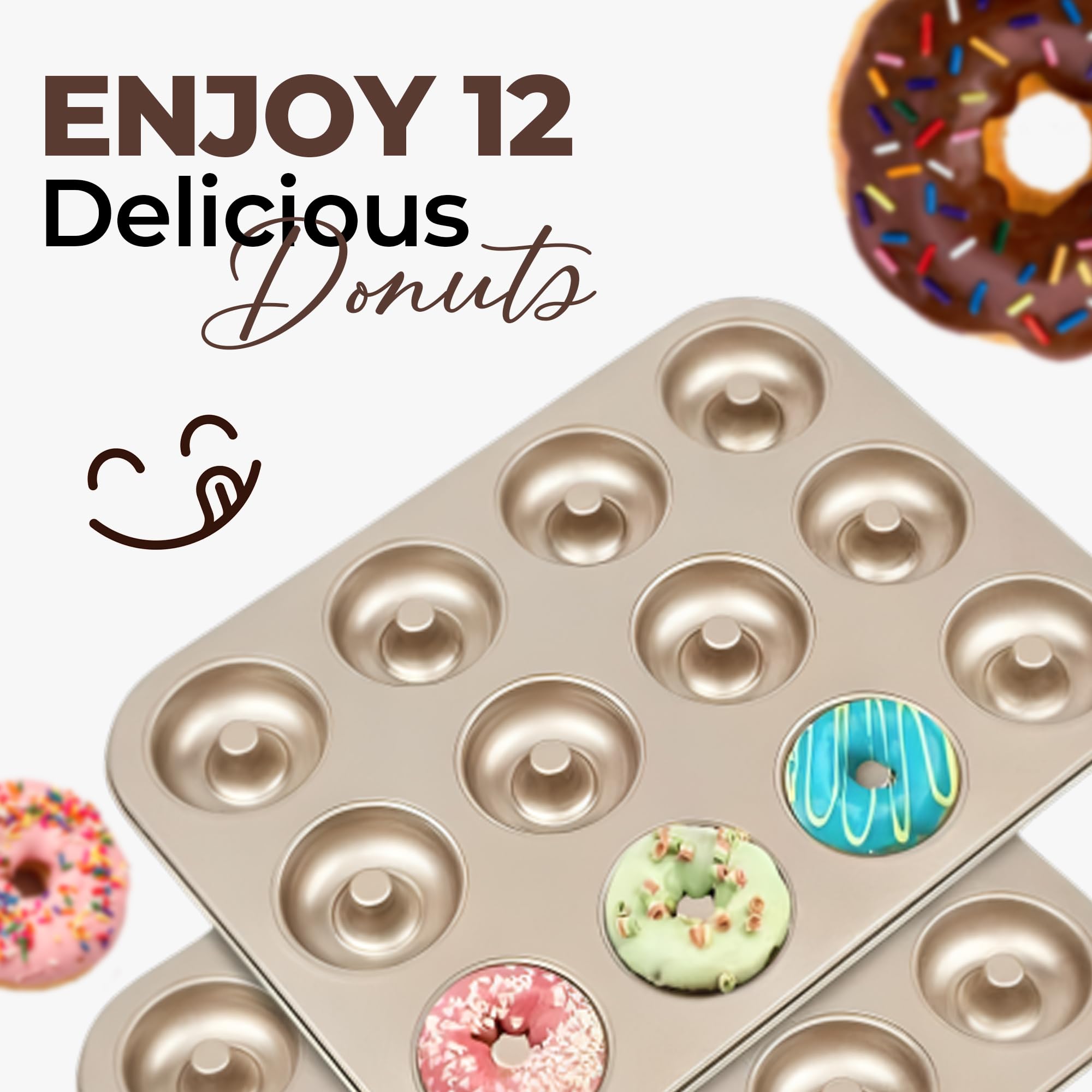 Good Dee's donut pan showcases nonstick coating for effortless donut release.