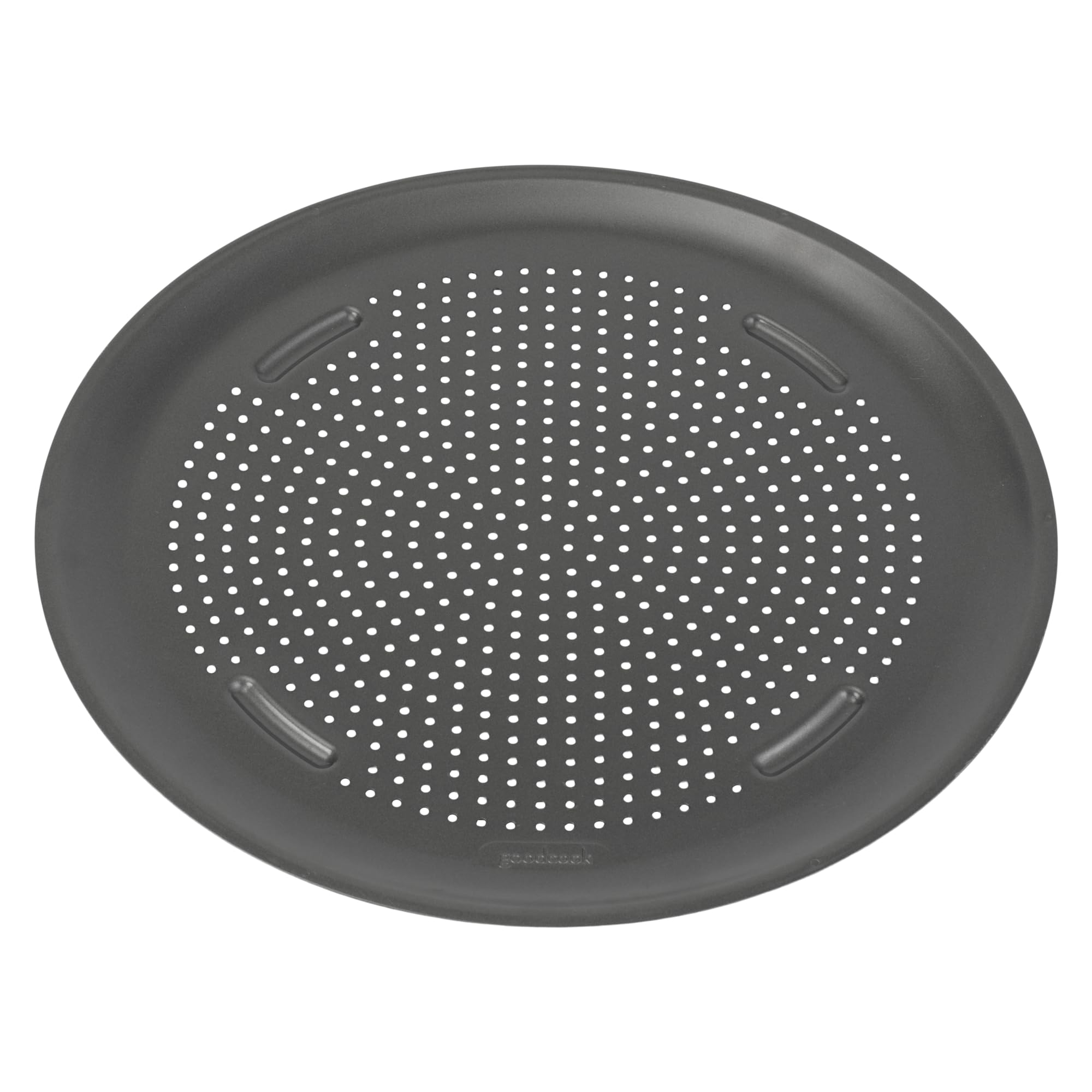 GoodCook AirPerfect 16in pizza pan, top view, promotes even heating for crispy crust.