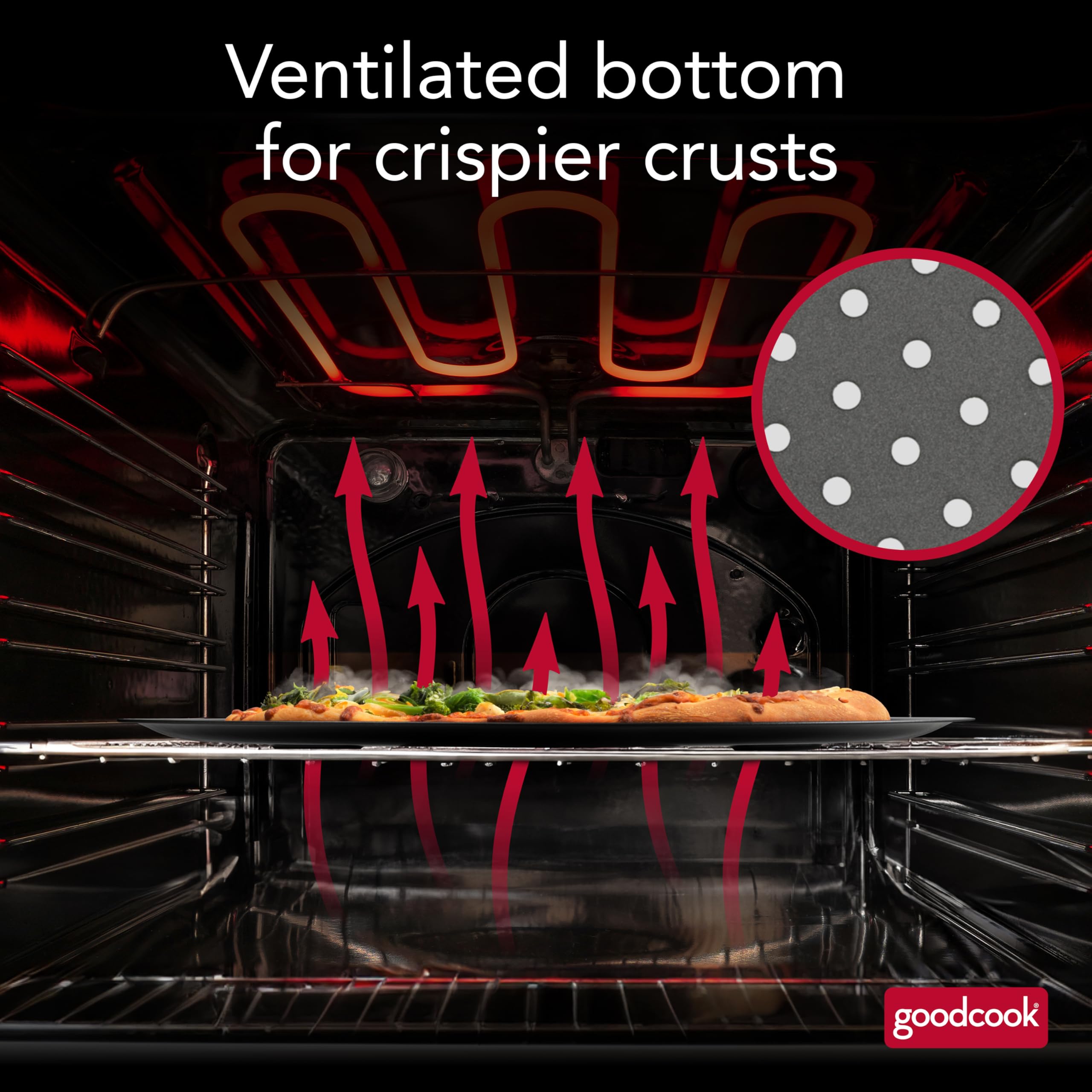 GoodCook AirPerfect nonstick coating releases pizza easily and cleans quickly.