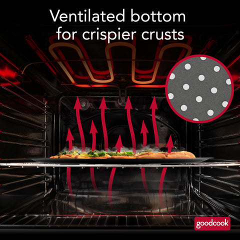 GoodCook AirPerfect nonstick coating releases pizza easily and cleans quickly.