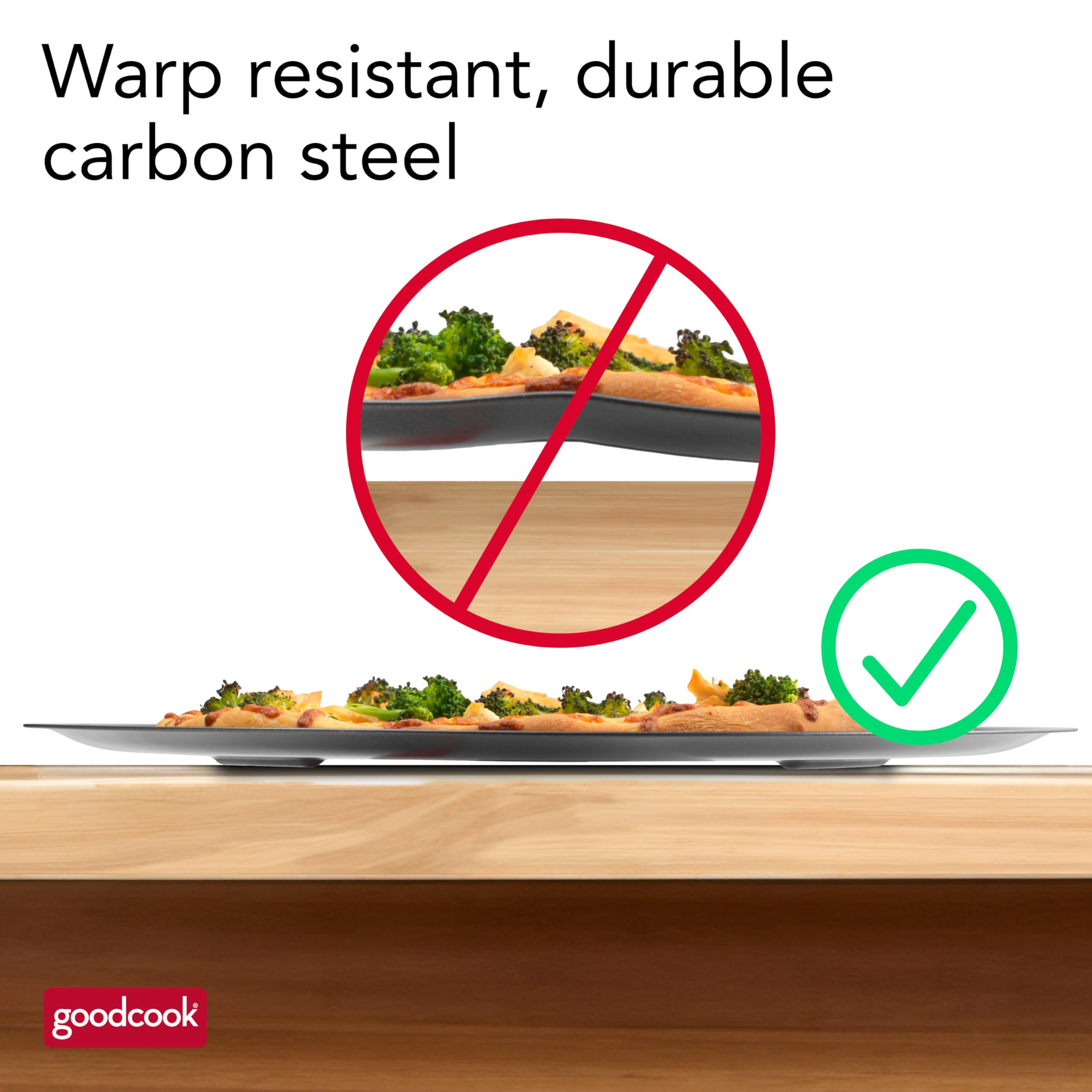 GoodCook AirPerfect pan feet elevate the surface to protect countertops.