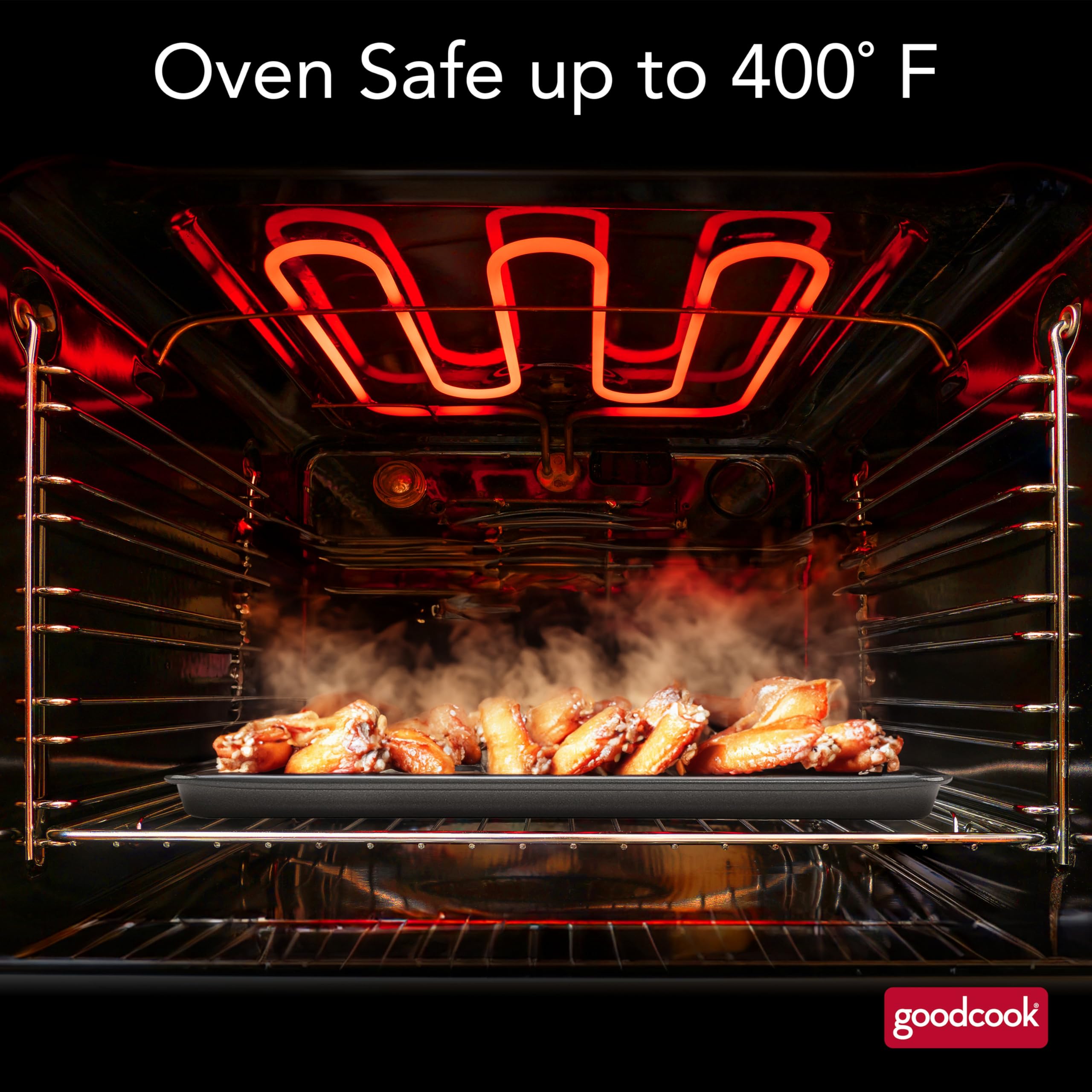 GoodCook carbon steel construction resists warping for durable baking.