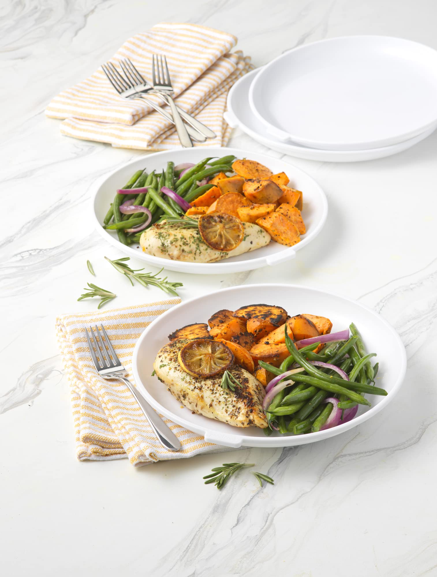 GoodCook BPA-free plates shown for meals and snacks in everyday kitchens.