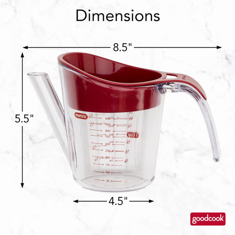 Measurement guides on GoodCook help precise liquids during cooking.