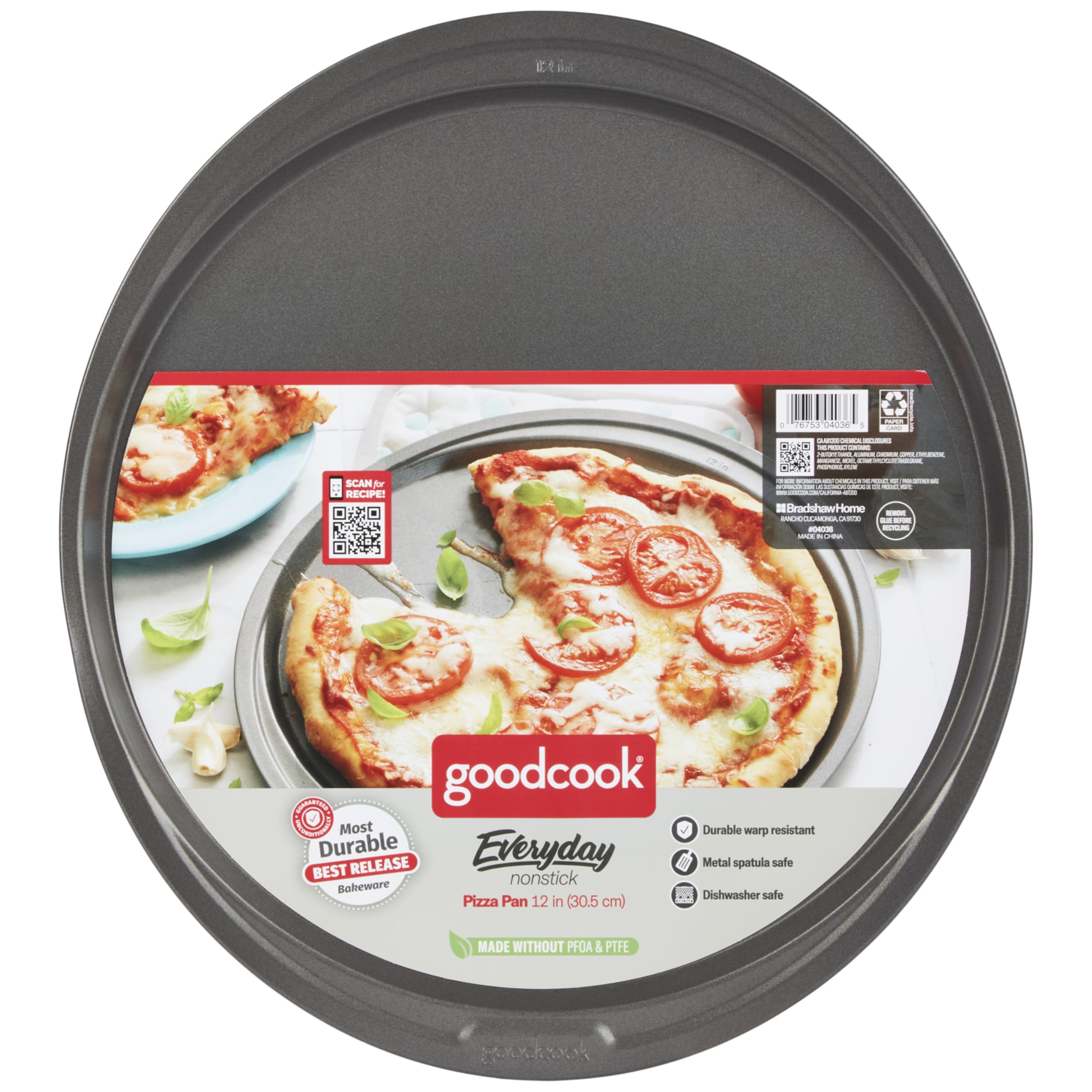 GoodCook durable steel pizza pan maintains shape for repeated use.