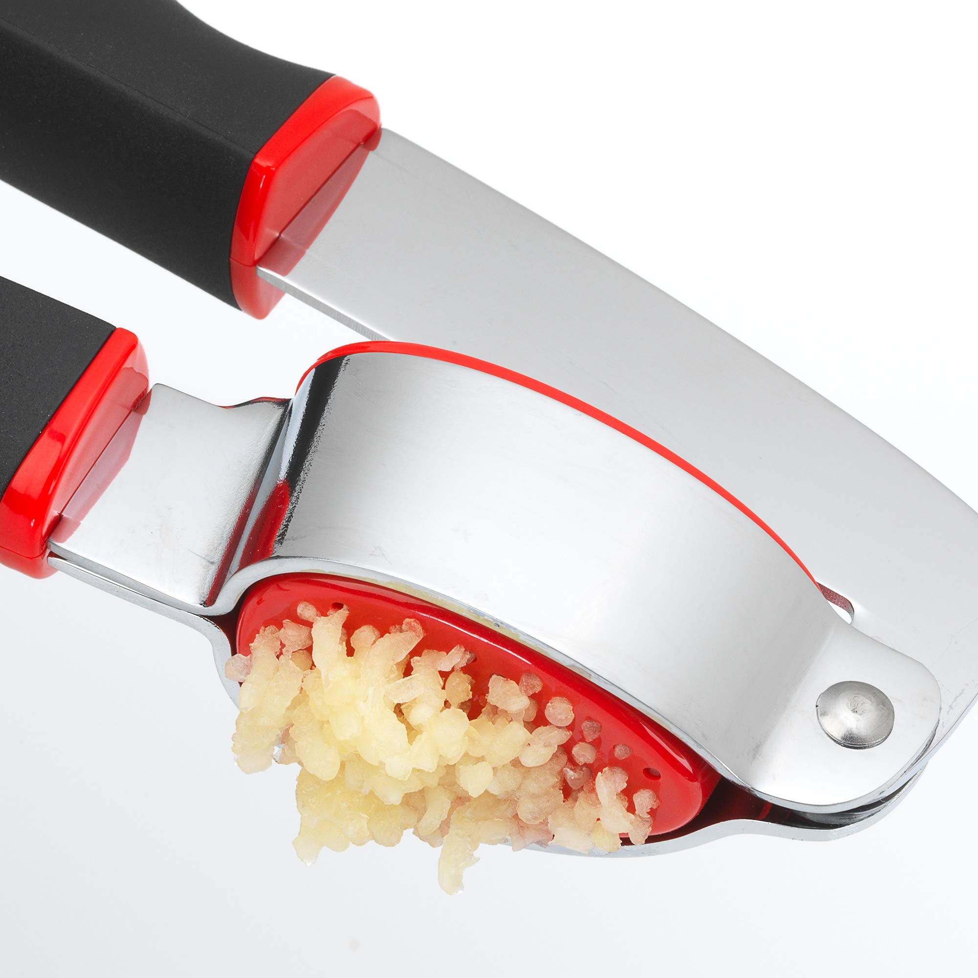 GoodCook Touch garlic press with black and red handles adds style.