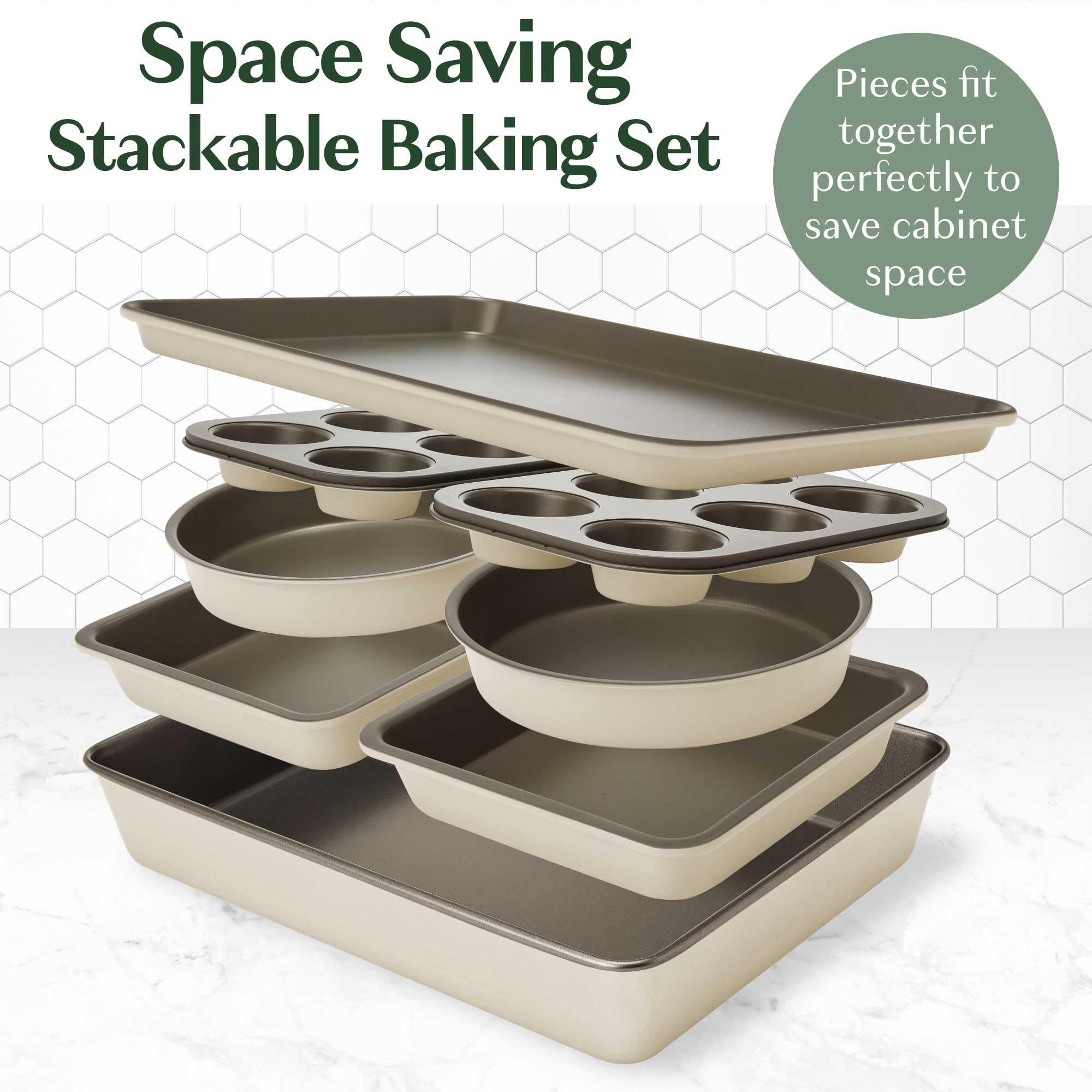 Goodful 8-inch round cake pans provide even heat for consistently baked cakes.