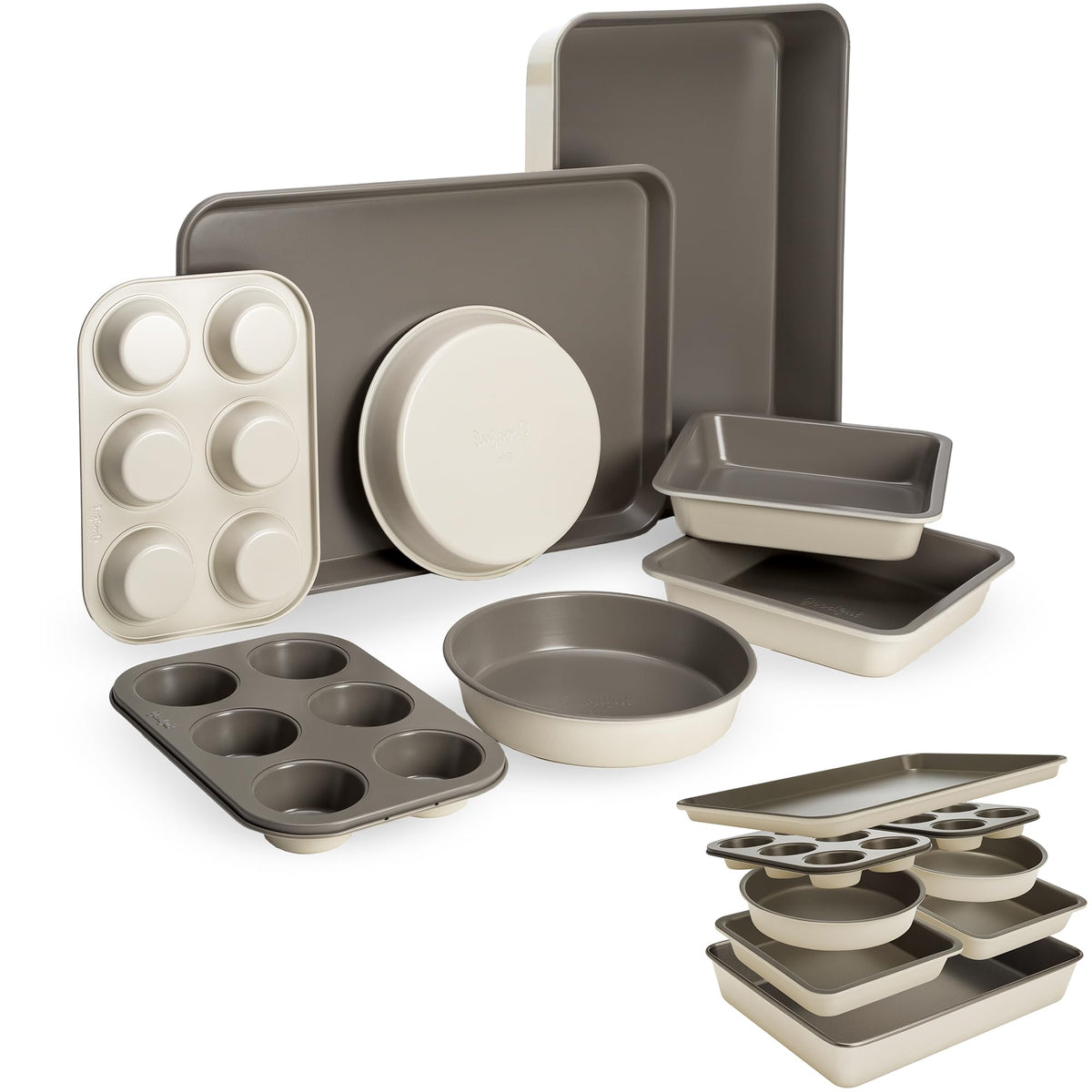 Goodful All-In-One Bakeware Set nests for compact storage and easy organization.
