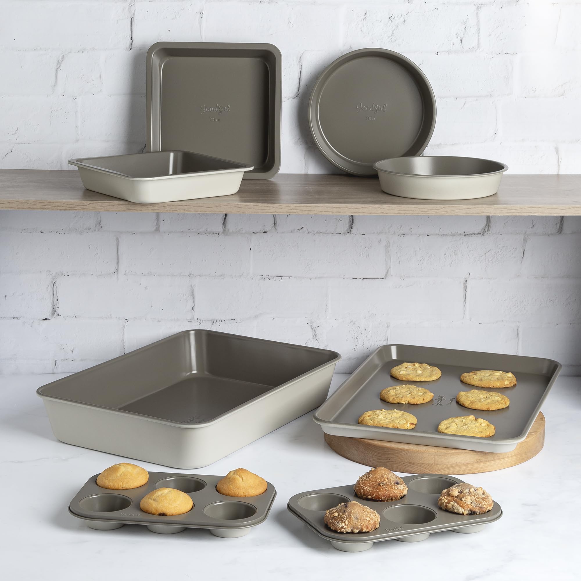 Goodful nonstick bakeware stays release-ready and is easy to clean after cooking.