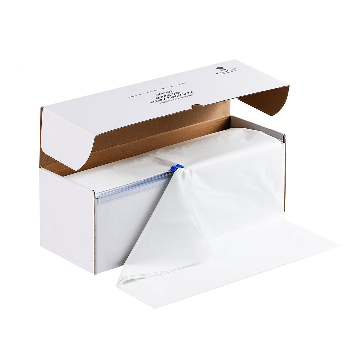 Goodluck 54inch tablecloth with cutter box in white for quick sizing.