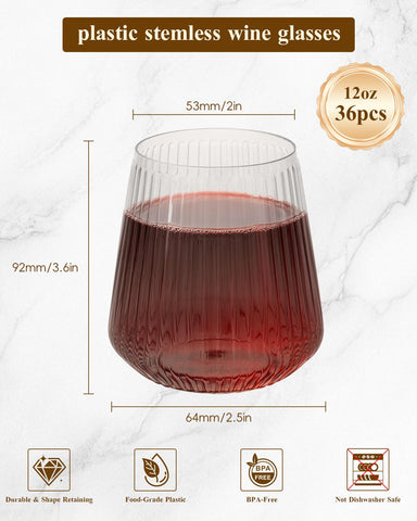 Goodluck clear ribbed wine glasses ideal for weddings and parties with disposable convenience.