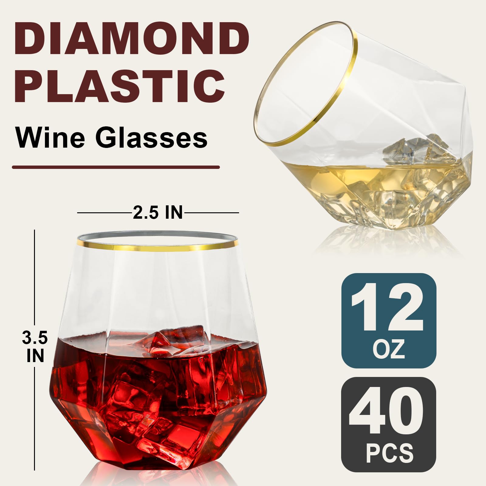 Goodluck diamond stemless wine glasses catch light for classy events.