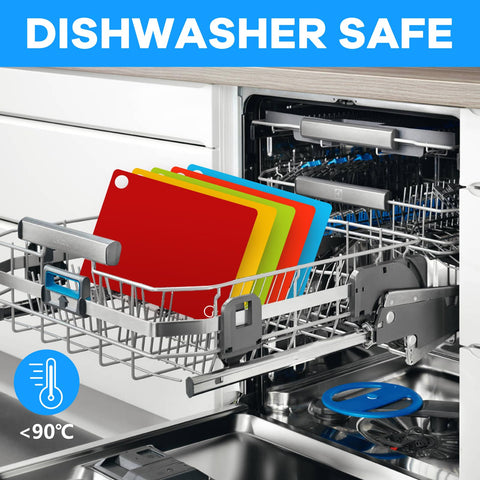 Goodluck dishwasher-safe cutting mats simplify cleanup after cooking sessions.