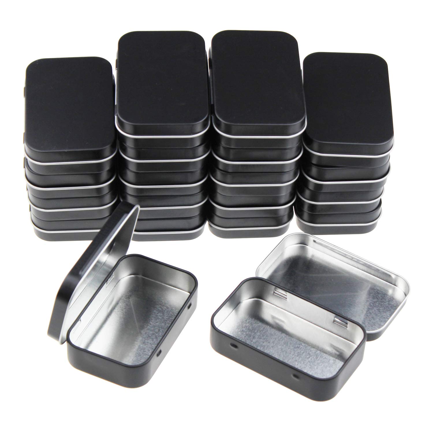 Goodma 20-piece rectangular hinged tin box closed, black finish for organized storage.