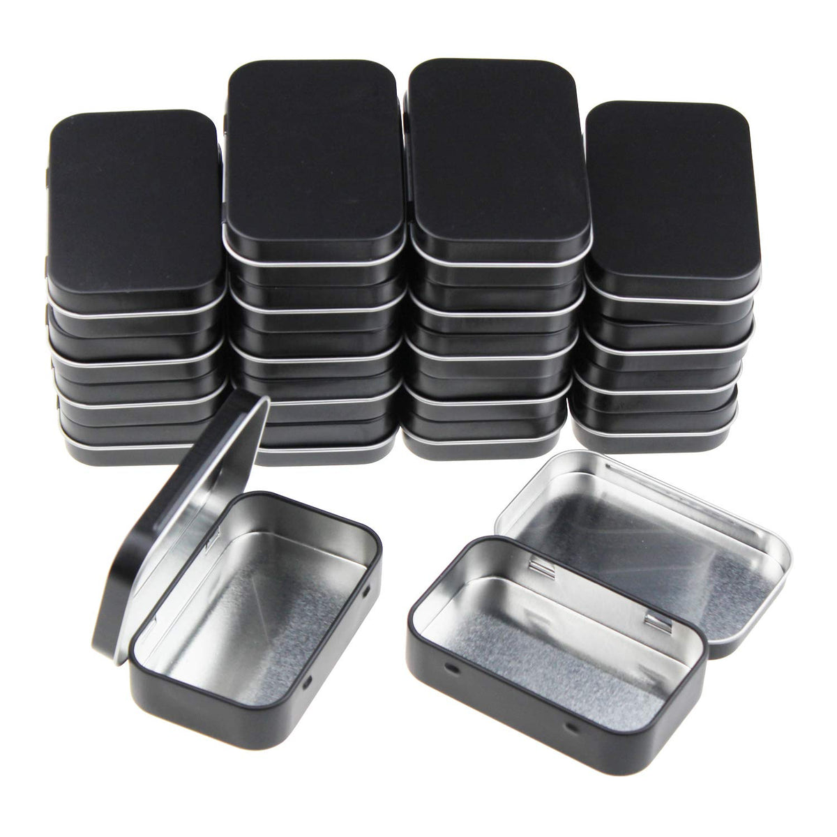 Goodma 20-piece rectangular hinged tin box closed, black finish for organized storage.