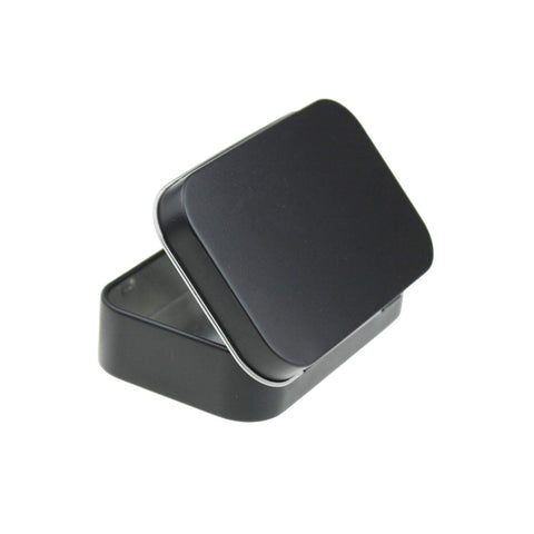 Goodma tin box side view, compact design fits handbags and pockets.