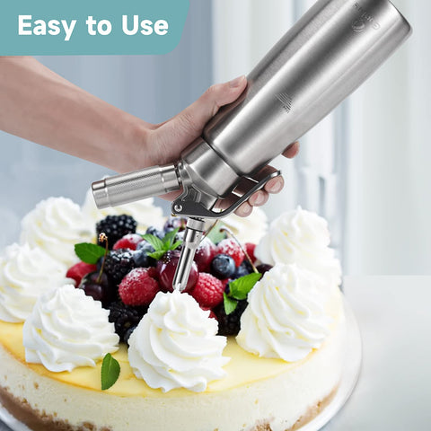 Gootus whipped cream dispenser with decorating tips for creative presentation.