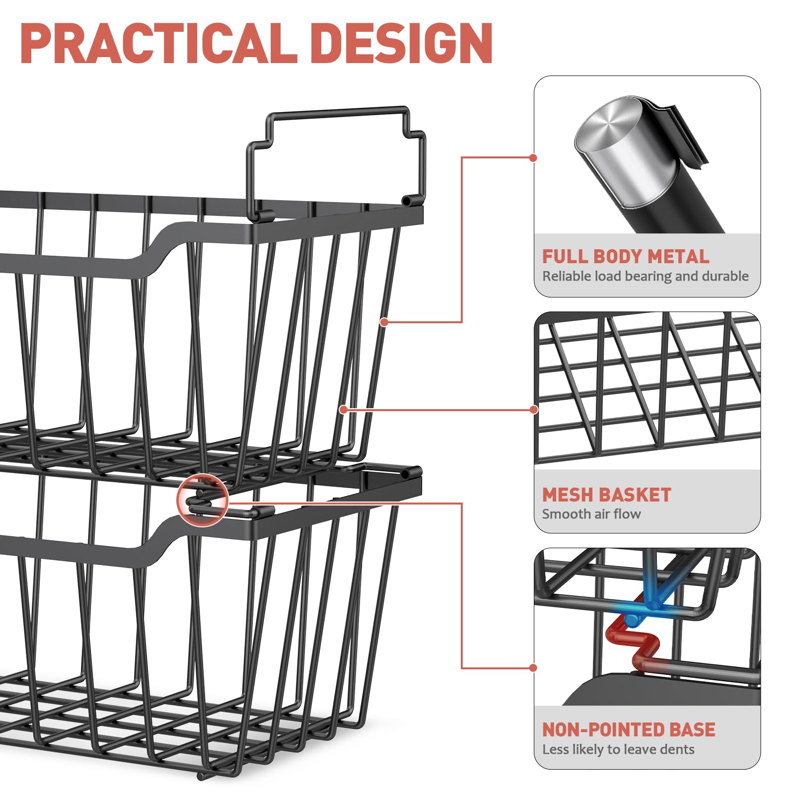 Goovilla bin bottom with two metal rods ensures stable stacking.