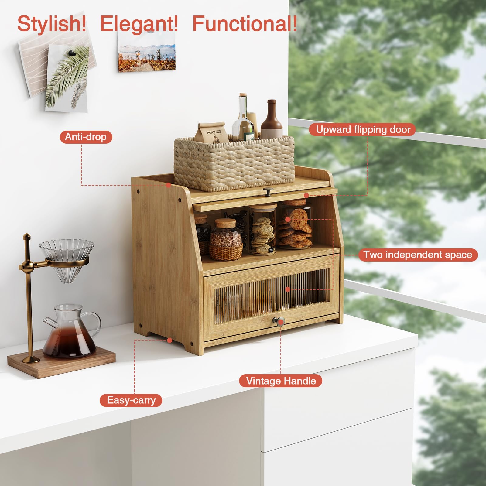 Goozii bamboo box features a flat top shelf for extra storage