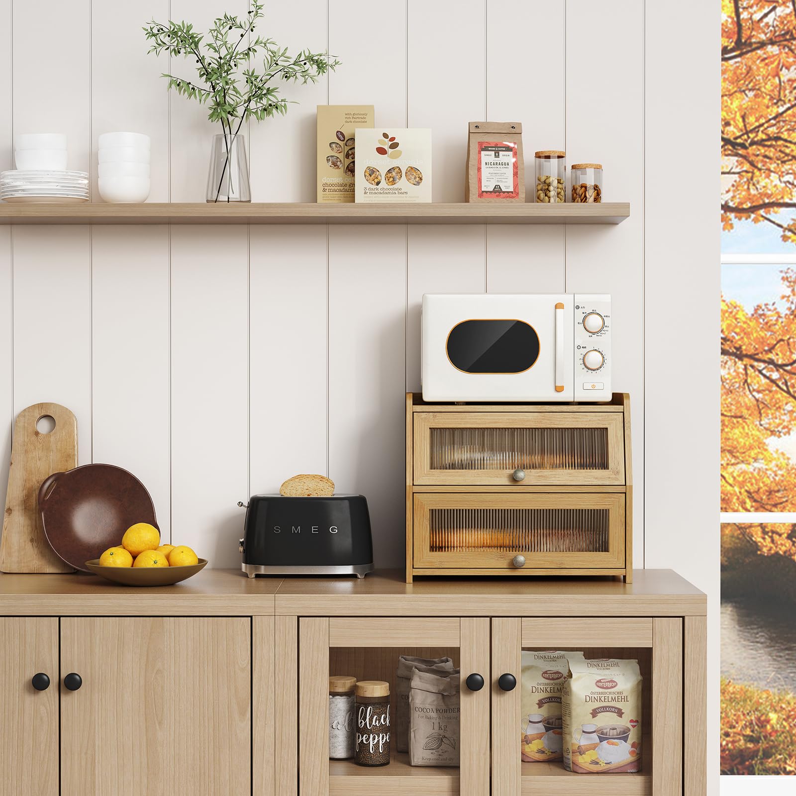 Goozii bamboo bread box with double-layer design offers easy access to fresh loaves