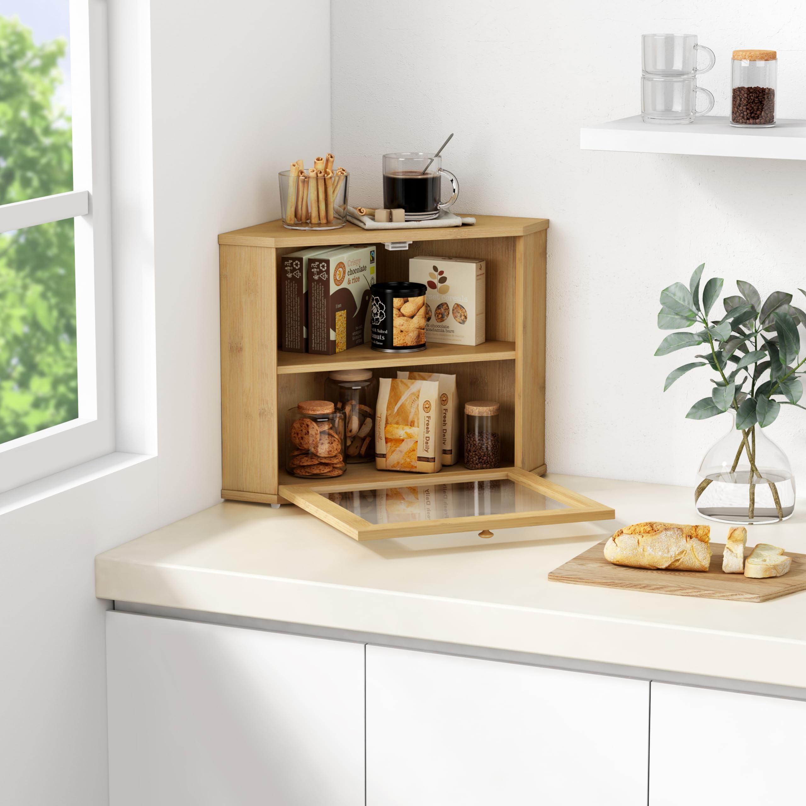 Goozii two-tier interior keeps bread, fruit, and snacks neatly organized