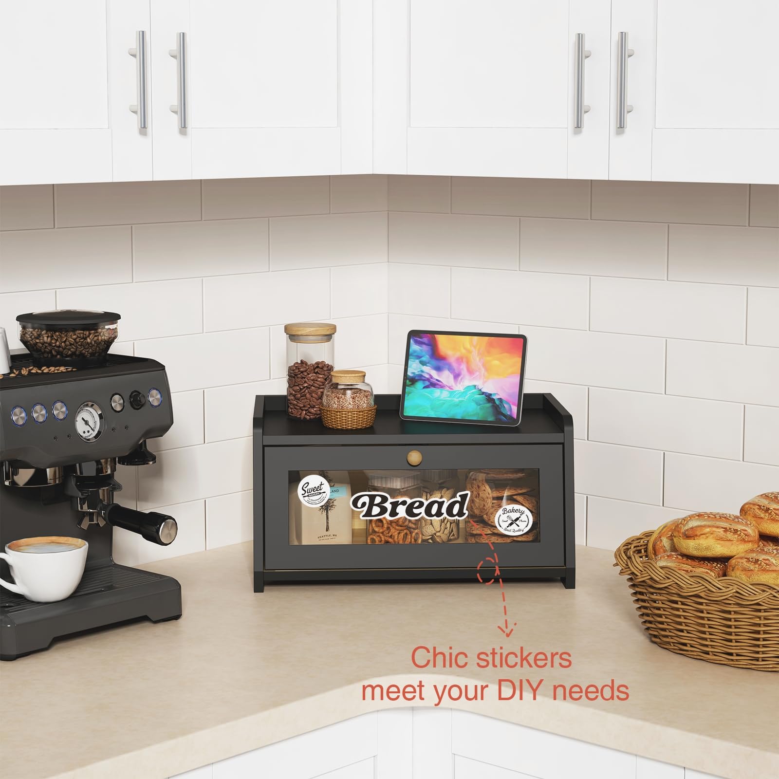 Goozii black bread box clear window to check contents