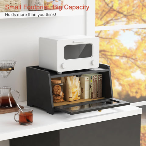 Goozii black bread box magnetic door for easy access