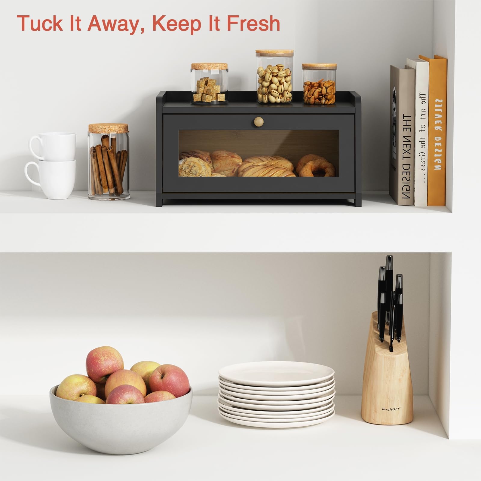 Goozii black bread box ventilation gap keeps bread environment balanced