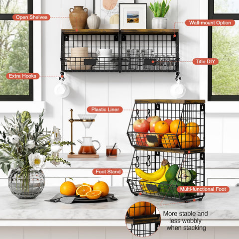 Goozii black rustic basket adds stylish storage while organizing fruits and vegetables