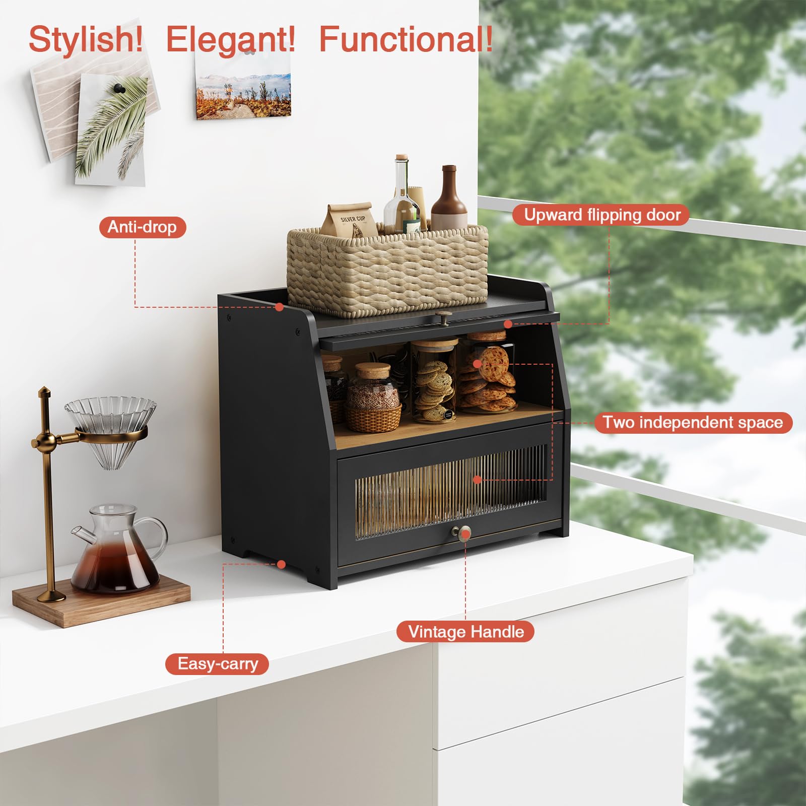 Goozii bread box door closed with magnetic latch in modern kitchen