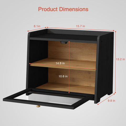 Goozii bread box door open reveals clear acrylic panel for item visibility