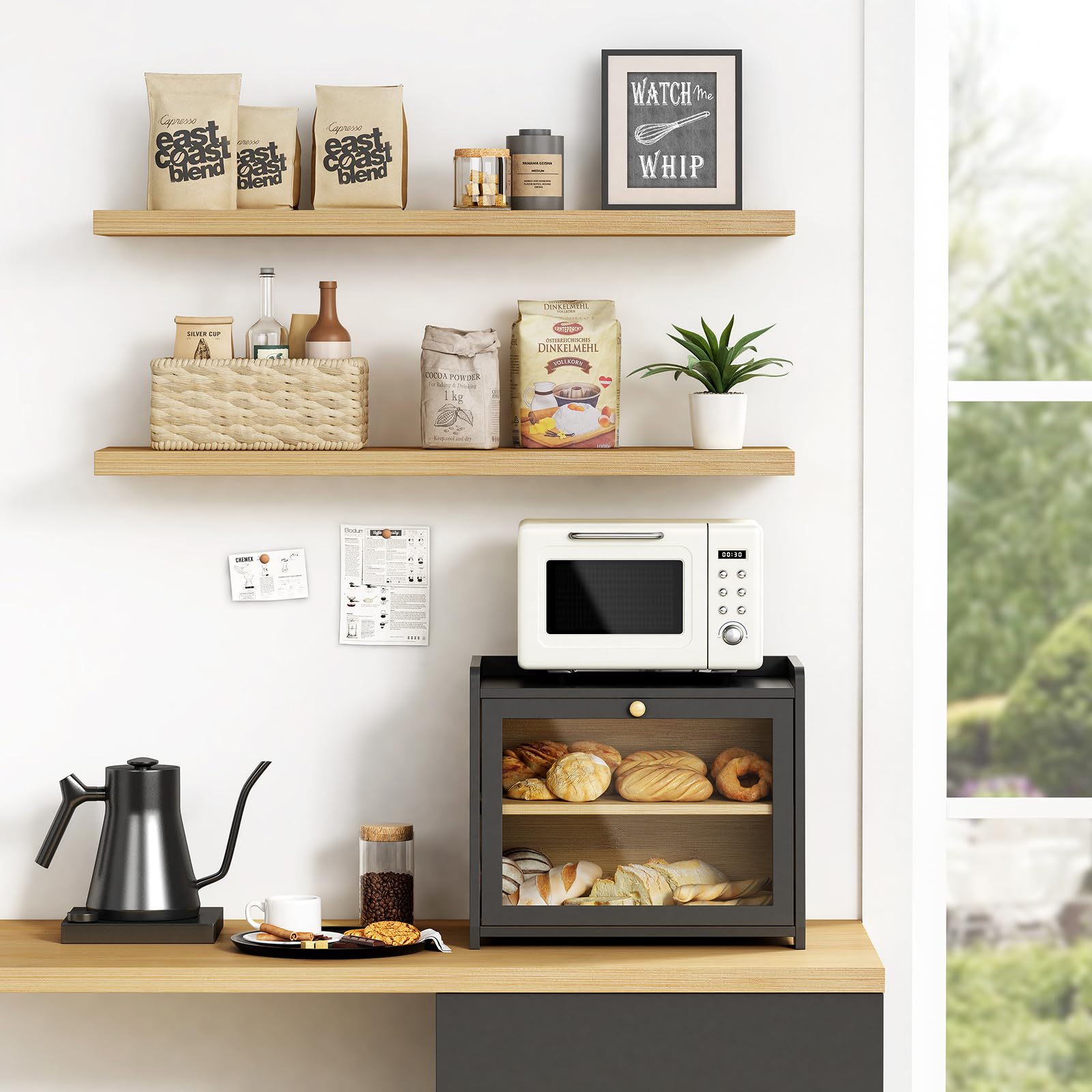 Goozii bread box top shelf with lip to keep items in place
