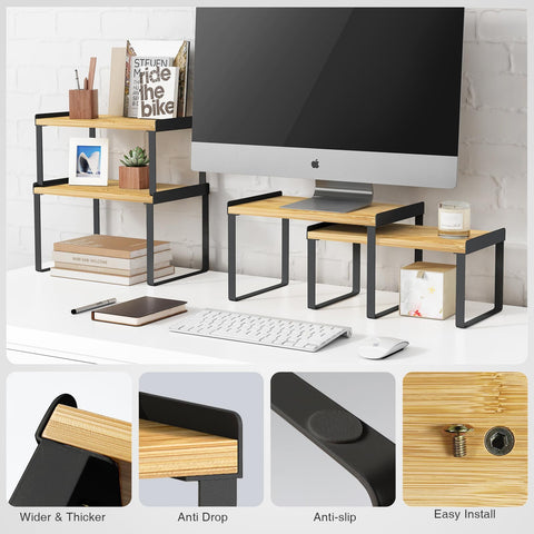Goozii bamboo wood frame with black metal accents for a warm, modern look.