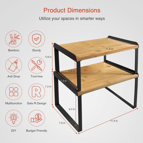 Goozii black metal frame provides sturdy support for kitchen shelves.