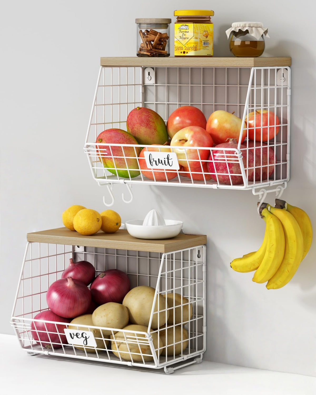 Goozii white fruit basket on counter offering easy access and organization.