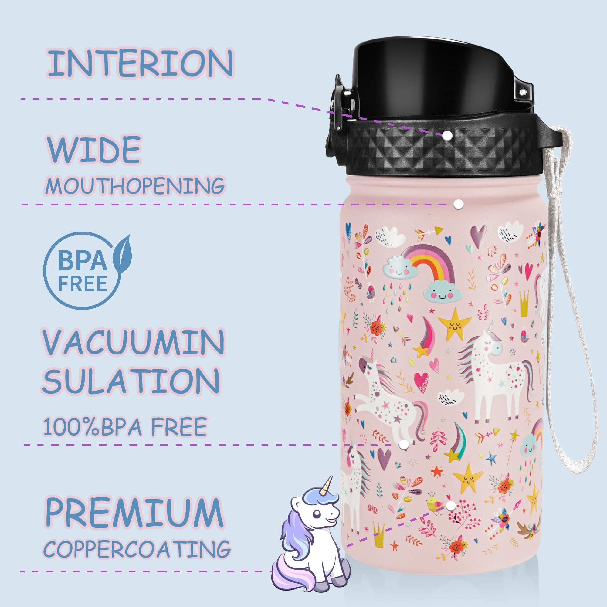 Front view of GOPPUS stainless steel bottle showing durable outer