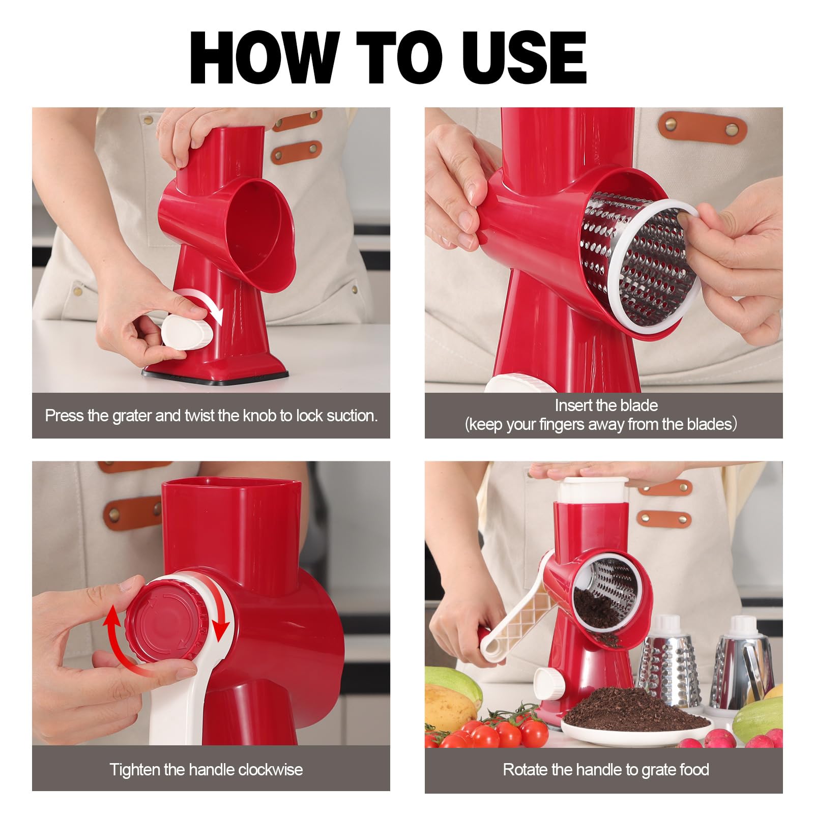 Detachable parts make cleaning the GORCI grater quick and simple