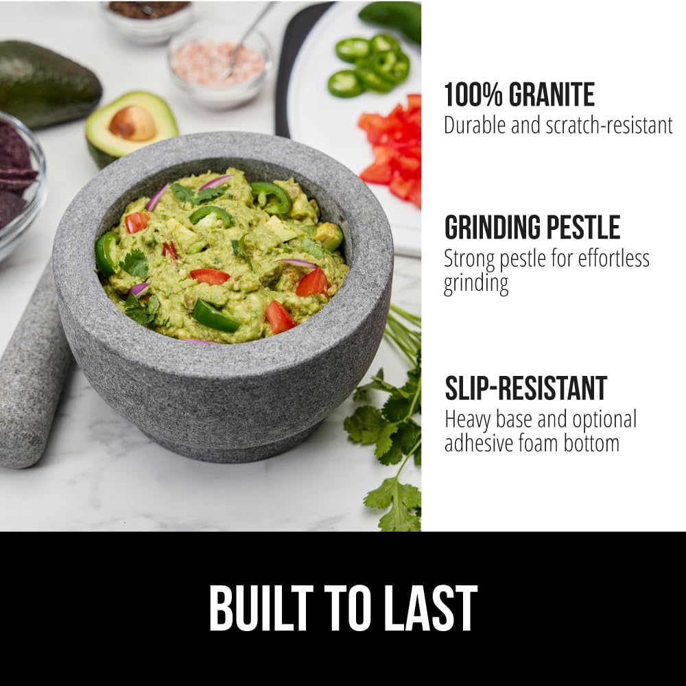 Gorilla Grip 2-cup mortar and pestle close-up highlighting granite texture